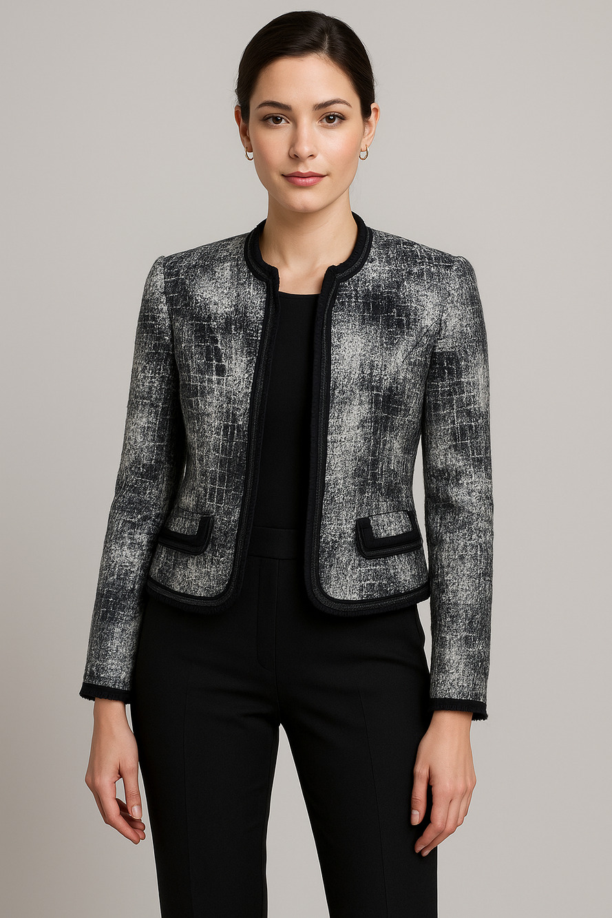 Cache career blazer jacket black gray dressy pockets size 6